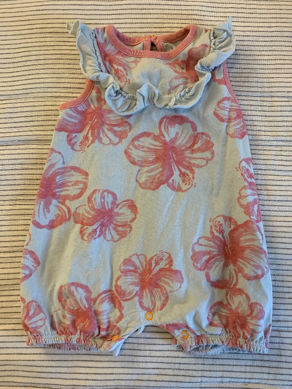 Burt's Bees Baby 100% Organic Cotton Romper Red Floral Blue | Size 6-9